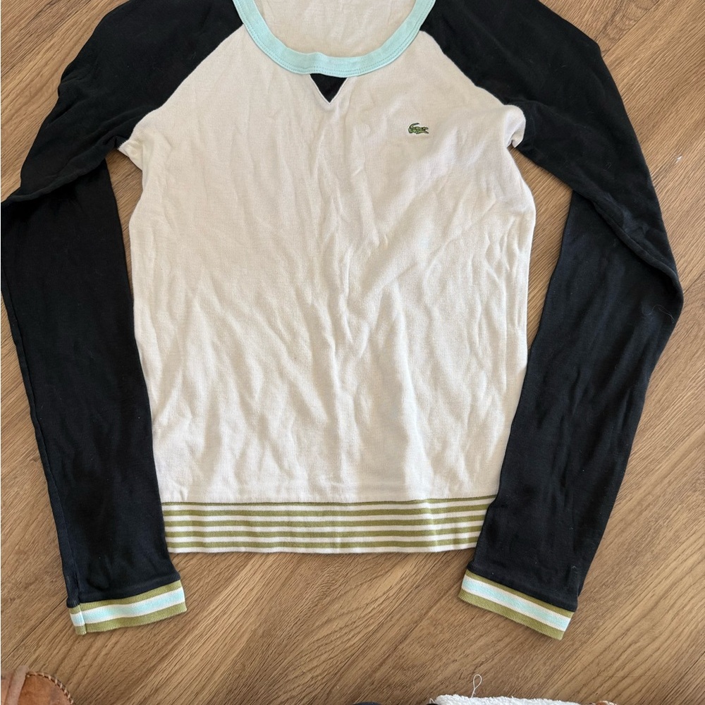 Lacoste White Body Black Raglan Top with Mint Trim - Picture 2 of 3